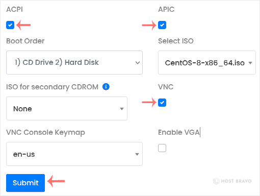 How to Enable Disable APIC, ACPI, VNC in Virtualizor - Bravo Technologies